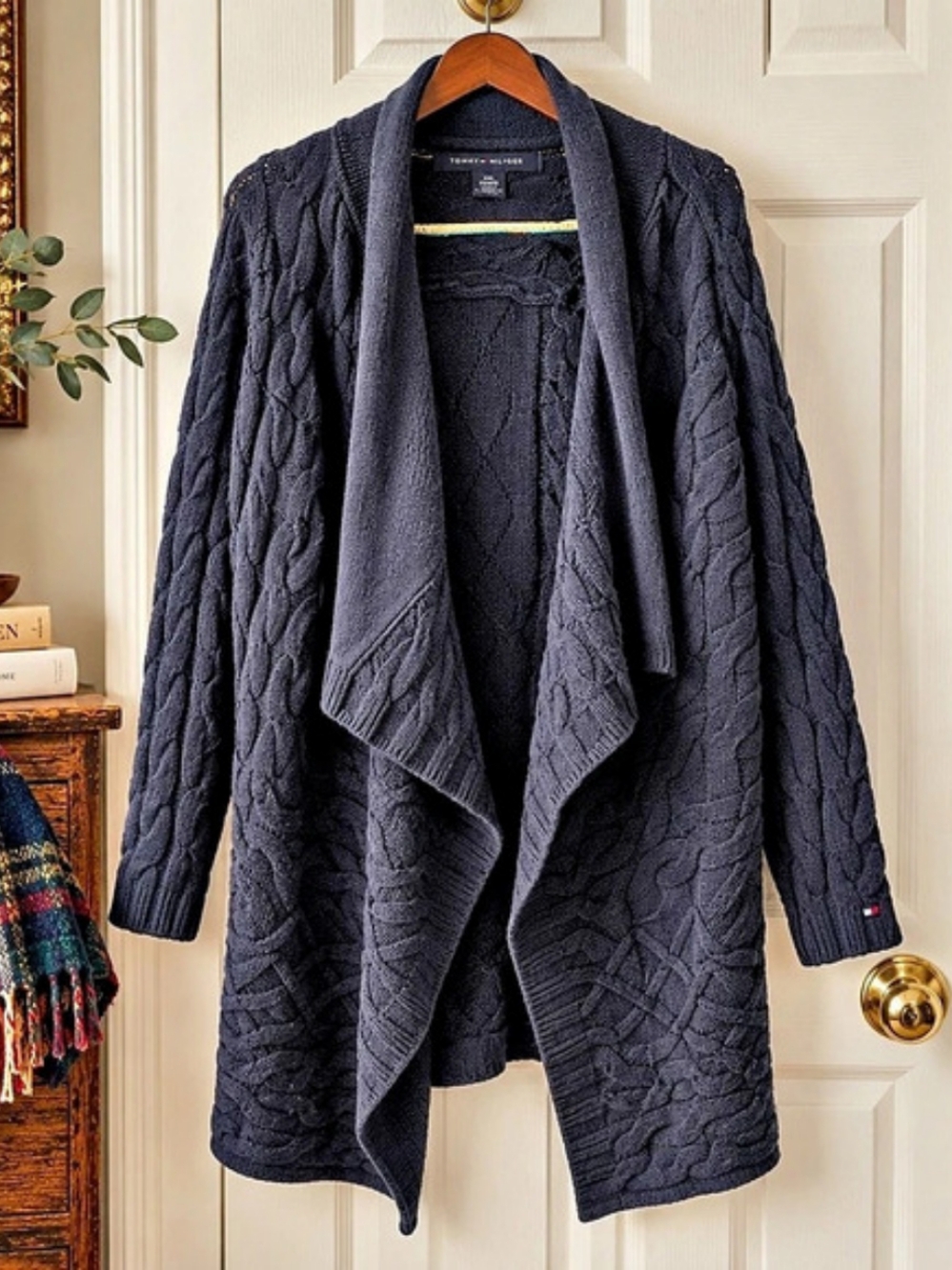 Tommy Hilfiger XXL Navy Cable Knit Waterfall Long Cardigan
